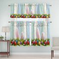 thumbnail image 1 of Kitchen Window Curtains Valance and Tier Set, Spring Easter Rabbit Ears Eggs Rod Pocket Tier Curtain Valance Set, Blue Green White Striped Light Filtering Cafe Curtains for Bedroom Living Room, 1 of 9