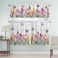 thumbnail image 1 of Kitchen Window Curtains Valance and Tier Set, Spring Farm Flowers Tulips Rod Pocket Tier Curtain Valance Set, Butterflies on Retro Wood Light Filtering Cafe Curtains for Bedroom Living Room, 1 of 9