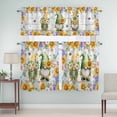 thumbnail image 1 of Kitchen Window Curtains Valance and Tier Set, Spring Flowers Gnomes Rod Pocket Tier Curtain Valance Set, Dwarfs Floral on Wood Board Light Filtering Cafe Curtains for Bedroom Living Room, 1 of 9