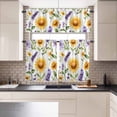 thumbnail image 1 of Kitchen Window Curtains Valance Tier Set, Spring Sunflower Purple Lavender Rod Pocket Tier Curtains Valance 3 Piece Set, Green Watercolor Leaves Seamless Window Treatment for Bedroom Living Room, 1 of 9