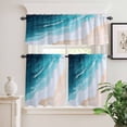 thumbnail image 1 of Kitchen Window Curtains Valance and Tier Set, Summer Blue Ocean Waves Rod Pocket Tier Curtain Valance Set, Beach Coastal Nautical Style Light Filtering Cafe Curtains for Bedroom Living Room, 1 of 9