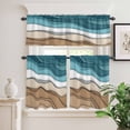 thumbnail image 1 of Kitchen Window Curtains Valance and Tier Set, Teal Gradient Water Ripple Abstract Geometric Rod Pocket Tier Curtain Valance Set, Summer Ocean Coastal Light Filtering Cafe Curtains for Bedroom, 1 of 9
