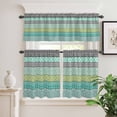 thumbnail image 1 of Kitchen Window Curtains Valance and Tier Set, Teal Green Bohemian Geometric Rod Pocket Tier Curtain Valance Set, Abstract Stripe Southwestern Light Filtering Cafe Curtains for Bedroom Living Room, 1 of 9