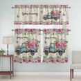 thumbnail image 1 of Kitchen Window Curtains Valance and Tier Set, Vintage Blue Car Spring Is Coming Rod Pocket Tier Curtain Valance Set, Country Rose Floral Art Light Filtering Cafe Curtains for Bedroom Living Room, 1 of 9