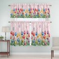 thumbnail image 1 of Kitchen Window Curtains Valance and Tier Set, Watercolor Flowers Tulips Butterflies Rod Pocket Tier Curtain Valance Set, Geometric Striped Light Filtering Cafe Curtains for Bedroom Living Room, 1 of 9