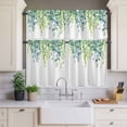 thumbnail image 1 of Kitchen Window Curtains Valance and Tier Set, Watercolor Foliage Pastoral Willow Rod Pocket Tier Curtains and Valance 3 Piece Set, Spring Gradient Plant Window Treatment for Bedroom Living Room, 1 of 9
