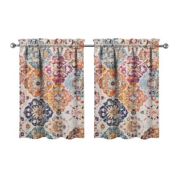 Kitchen Window Curtains over Sink Abstract Contemporary Small Window Treatment White Cafe Short Curtains for Bathroom Tier Drapes 27.5x36inch