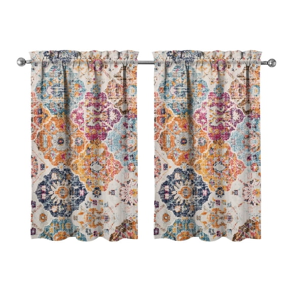Kitchen Window Curtains over Sink Abstract Contemporary Small Window Treatment White Cafe Short Curtains for Bathroom Tier Drapes 27.5x39 Inch