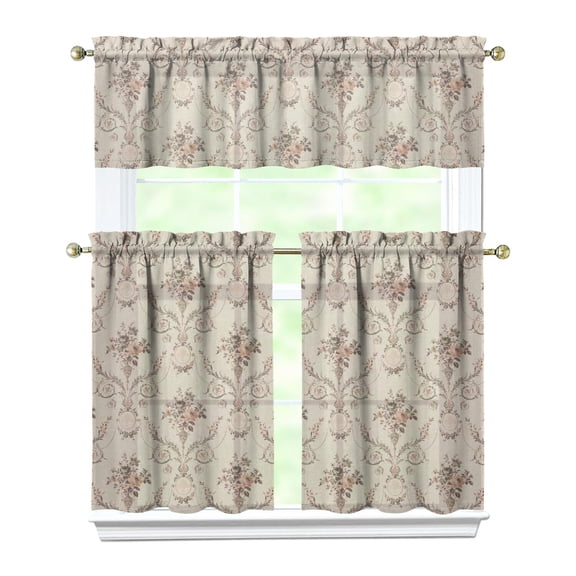 Kitchen Window Curtains over Sink Beige American Pastoral 36 Inch 3 Pieces Set Small Window Cafe Curtains for Home Decor Rod Pocket Tier Drapes