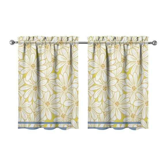 Kitchen Window Curtains over Sink Blue Daisy Small Window Treatment White Cafe Short Curtains for Bathroom Tier Drapes 27.5x36inch