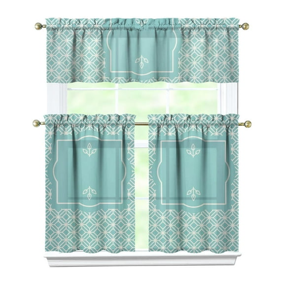Kitchen Window Curtains over Sink Cyan Blue 36 Inch 3 Pieces Set Small Window Cafe Curtains for Home Decor Rod Pocket Tier Drapes