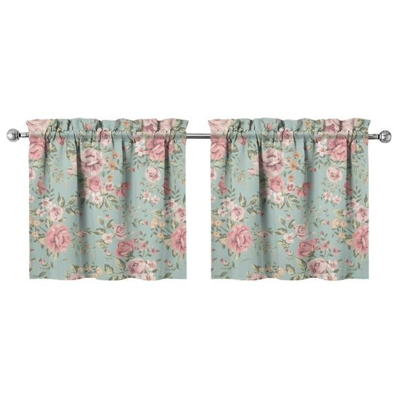 Kitchen Window Curtains over Sink Floral Rose Small Window Treatment White Cafe Short Curtains for Bathroom Tier Drapes 27.5x24inch