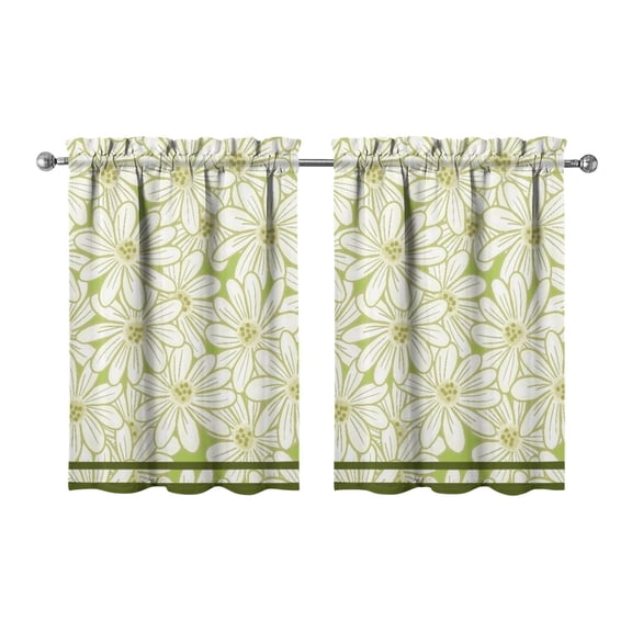 Kitchen Window Curtains over Sink Green Daisy Small Window Treatment White Cafe Short Curtains for Bathroom Tier Drapes 27.5x36inch