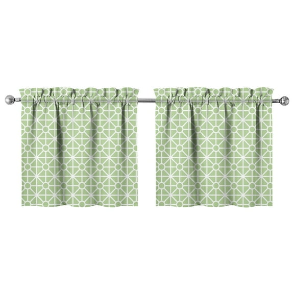 Kitchen Window Curtains over Sink Green Geometry Small Window Treatment White Cafe Short Curtains for Bathroom Tier Drapes 27.5x24inch