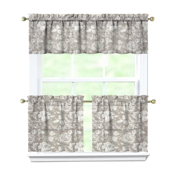 Kitchen Window Curtains over Sink Grey Embroidery 24 Inch 3 Pieces Set Small Window Cafe Curtains for Home Decor Rod Pocket Tier Drapes