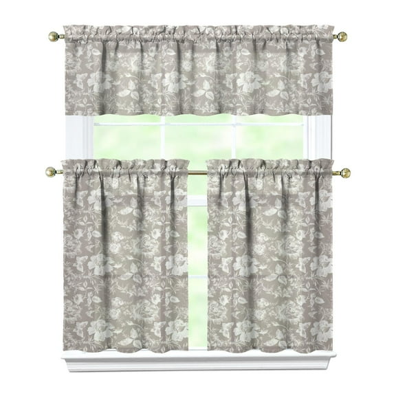 Kitchen Window Curtains over Sink Grey Embroidery 36 Inch 3 Pieces Set Small Window Cafe Curtains for Home Decor Rod Pocket Tier Drapes