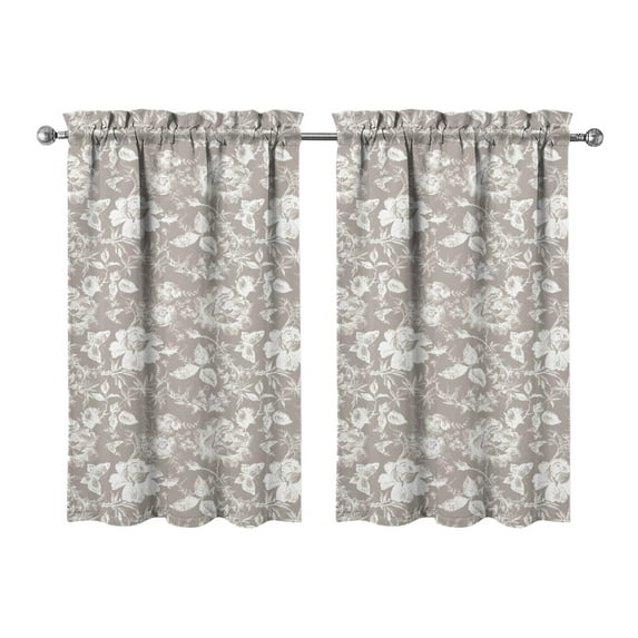 Kitchen Window Curtains over Sink Grey Embroidery Small Window Treatment White Cafe Short Curtains for Bathroom Tier Drapes 27.5x39 Inch