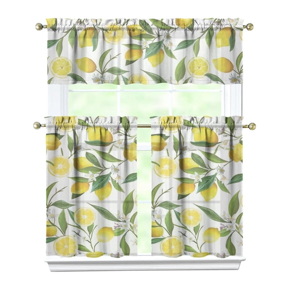 Kitchen Window Curtains over Sink Lemon 36 Inch 3 Pieces Set Small Window Cafe Curtains for Home Decor Rod Pocket Tier Drapes