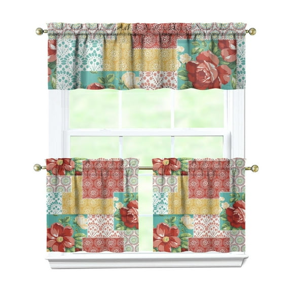 Kitchen Window Curtains over Sink Pioneer 24 Inch 3 Pieces Set Small Window Cafe Curtains for Home Decor Rod Pocket Tier Drapes