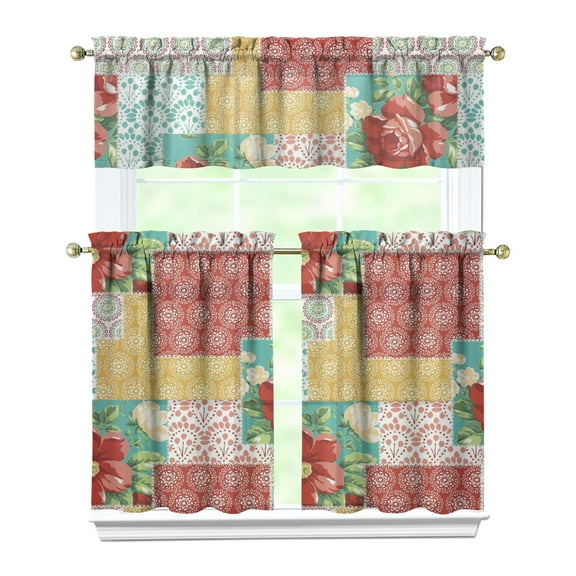 Kitchen Window Curtains over Sink Pioneer 36 Inch 3 Pieces Set Small Window Cafe Curtains for Home Decor Rod Pocket Tier Drapes