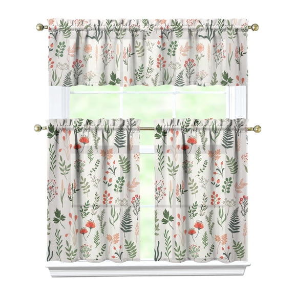 Kitchen Window Curtains over Sink Pioneer Fresh Garden 36 Inch 3 Pieces Set Small Window Cafe Curtains for Home Decor Rod Pocket Tier Drapes
