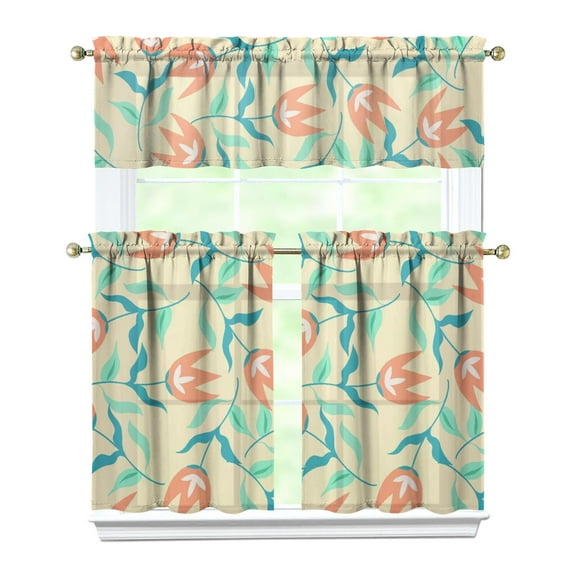 Kitchen Window Curtains over Sink Red Tulip 36 Inch 3 Pieces Set Small Window Cafe Curtains for Home Decor Rod Pocket Tier Drapes