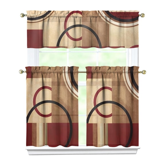 Kitchen Window Curtains over Sink Retro Abstract Geometric 36 Inch 3 Pieces Set Small Window Cafe Curtains for Home Decor Rod Pocket Tier Drapes