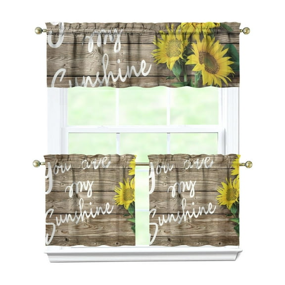 Kitchen Window Curtains over Sink Sunflower 24 Inch 3 Pieces Set Small Window Cafe Curtains for Home Decor Rod Pocket Tier Drapes