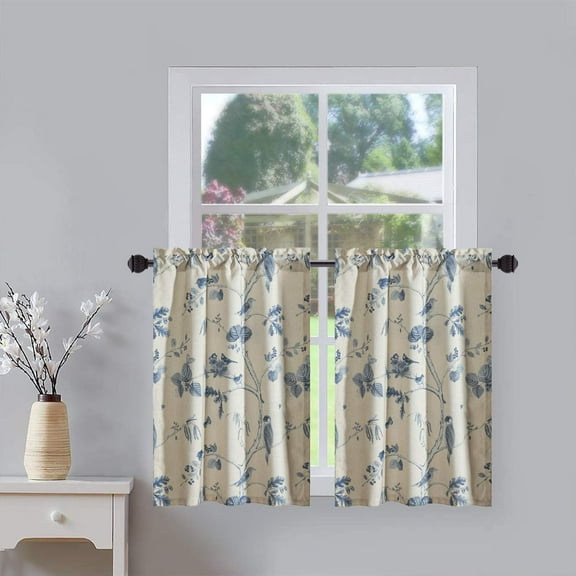 Kitchen Window Tier for Dining Room Classic Blue, Energy Saving Decorative Small Windows Tiers Curtains and Drapes for Studio Bedroom, 2 Panels, 30 x 36