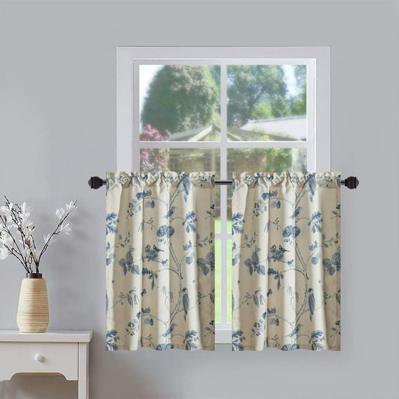 Kitchen Window Tier for Dining Room Classic Blue, Energy Saving Decorative Small Windows Tiers Curtains and Drapes for Studio Bedroom, 2 Panels, 30 x 36