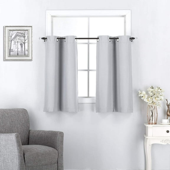 Kitchen Window Tiers - Grommets Top Window Treatment Draperies for Room Darkening Privacy Curtains for Nursery / Café Curtains, 30 W x 36 L Inch, Silver, 2 Panels