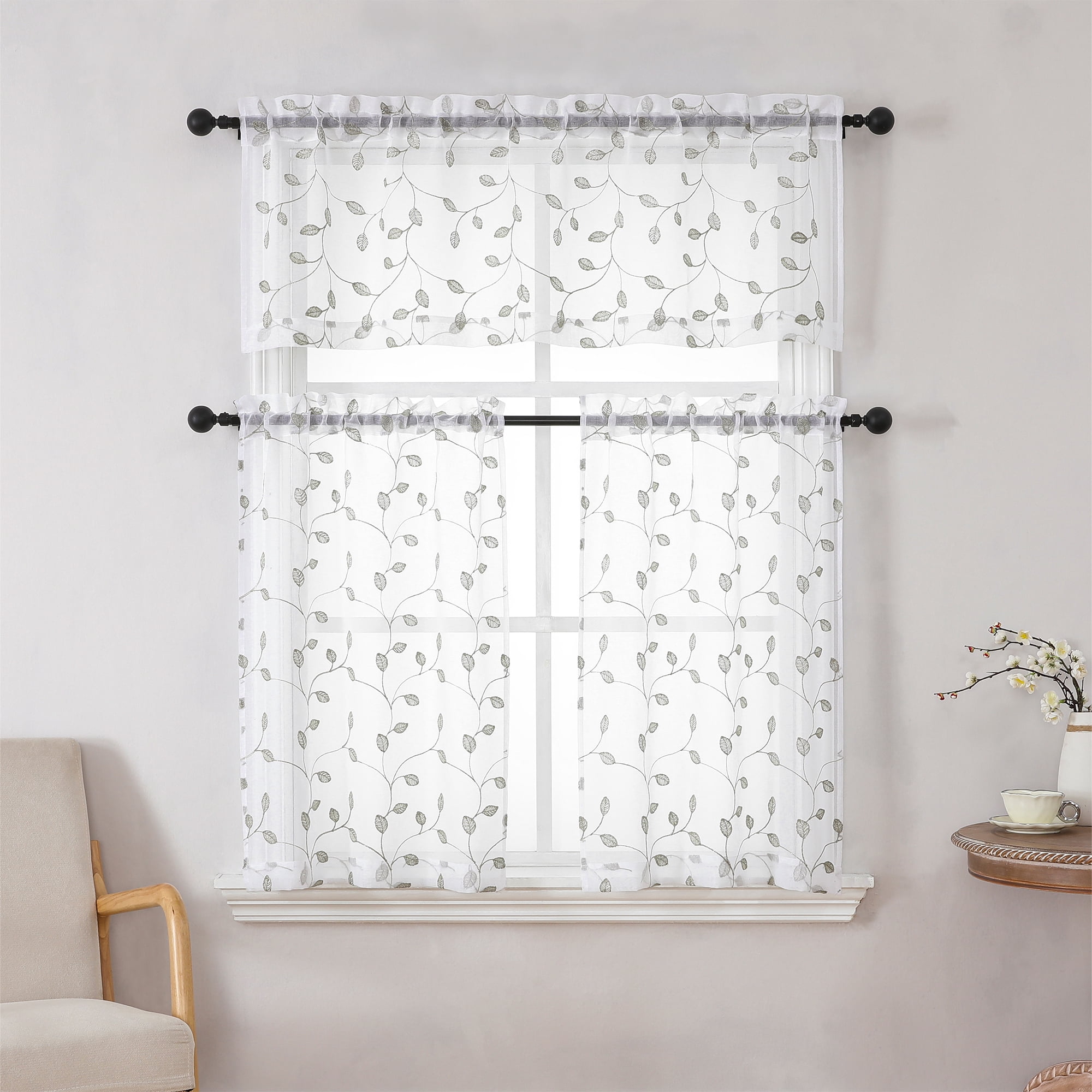 Kitchen Window Valance & Tier Curtain Set, Light Filtering Curtains ...