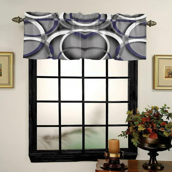 Kitchen Window Valances, Abstract Modern Line Geometric Rod Pocket Valance Small Window Treatment for Bedroom, Navy Blue Geometric Valances for Windows Tier Curtain,1 Panel, 54x18inch
