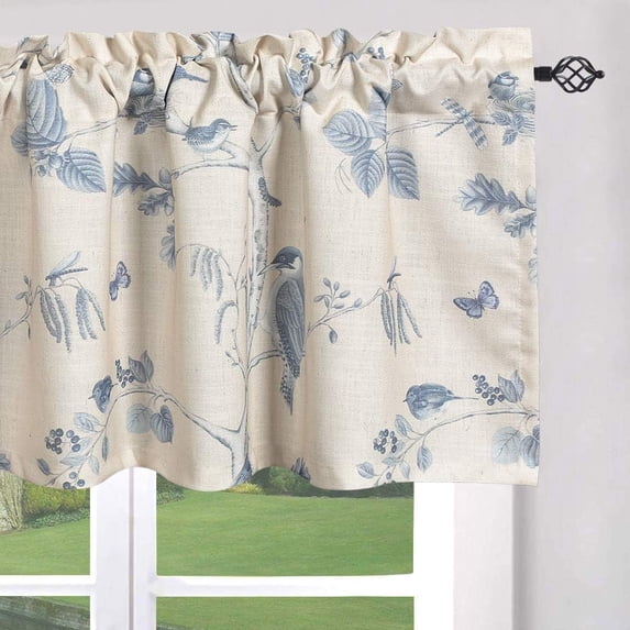 Kitchen Window Valances for Dining Room Classic Blue, Energy Saving Decorative Small Windows Curtains and Drapes for Studio Bedroom, One Panel, 52 x 18