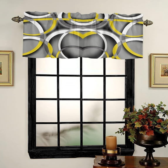 Kitchen Window Valances, Modern White Round Abstract Rod Pocket Valance Small Window Treatment for Bedroom, Yellow Valances for Windows Tier Curtain,1 Panel, 54x18inch