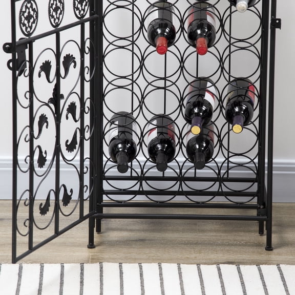 Kitchen Wine Racks HOMCOM 45 Bottle Wrought Iron Wine Rack Jail with Lock - Black,Kitchen Counter Wine Racks