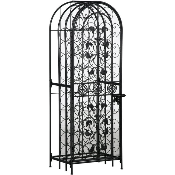 Kitchen Wine Racks HOMCOM 45 Bottle Wrought Iron Wine Rack Jail with Lock - Black,Kitchen Counter Wine Racks