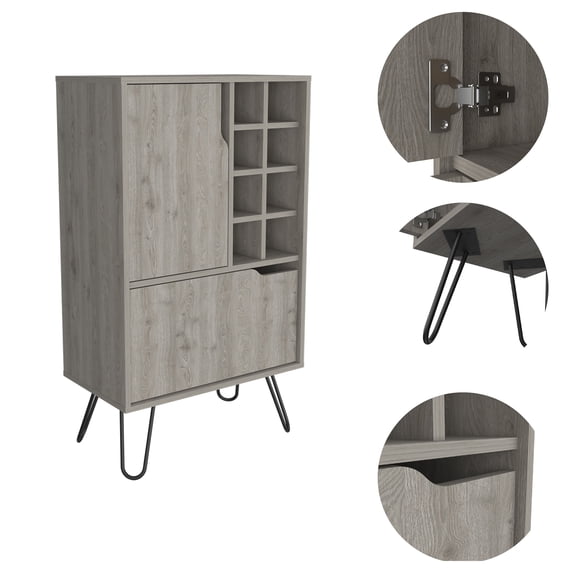 Kitchen Wine Racks Sheffield L Bar C, Two Cabinet, Hairpin Legs, Eight Cubbies For liquor,Wine Racks For Kitchen Counter