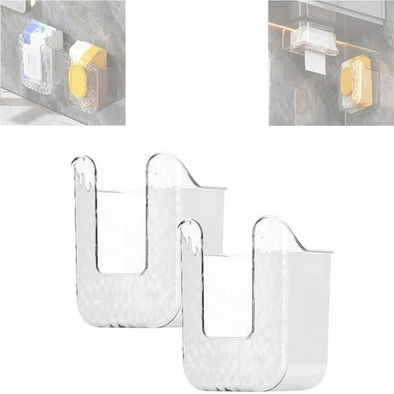 Kitchen Wipes Storage Box, 2024 New Non-Slip Flushable Wipes Holder for Bathroom Toilet, Wall-Mounted Clear Wet Tissue Dispenser Container Box No Punching Refillable Keeps Baby Wipes Fresh Case