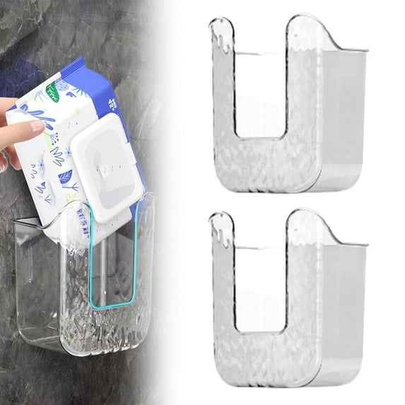 Kitchen Wipes Storage Box, 2024 New No Punching Wall-Mounted Tissue Holder for Bathroom, Refillable Wipes Container Box, Toilet Wipes Container for Bathroom, Clear Tissue Wipes Dispenser.