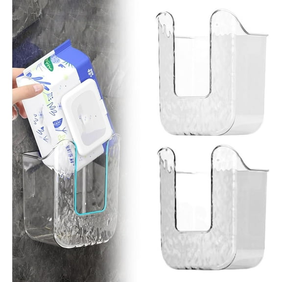 Kitchen Wipes Storage Box, 2024 New No Punching Wall-Mounted Tissue Holder for Bathroom, Refillable Wipes Container Box, Toilet Wipes Container for Bathroom, Clear Tissue Wipes Dispenser (Grey+White)