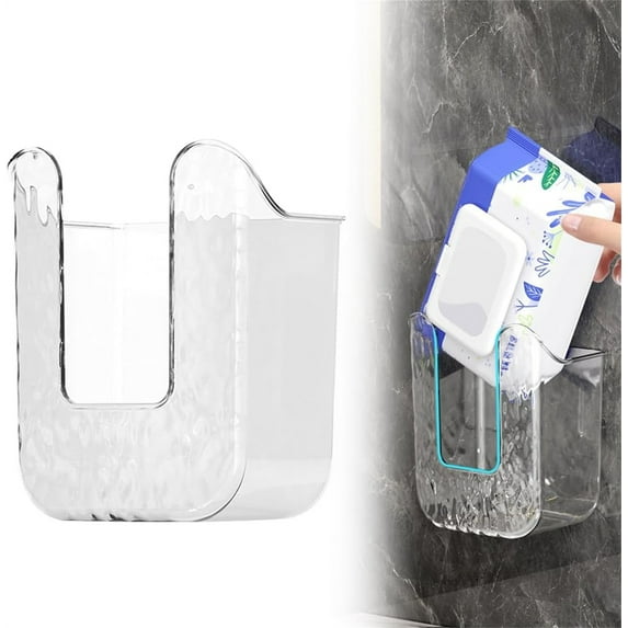 Kitchen Wipes Storage Box, Wall-Mounted Tissue Box Holder, Self-Adhesive Tissue Holder, Wipes Holder No Punching Wipe Container for Bathroom, Kitchen,Bedroom,Toilet,Home, Clear