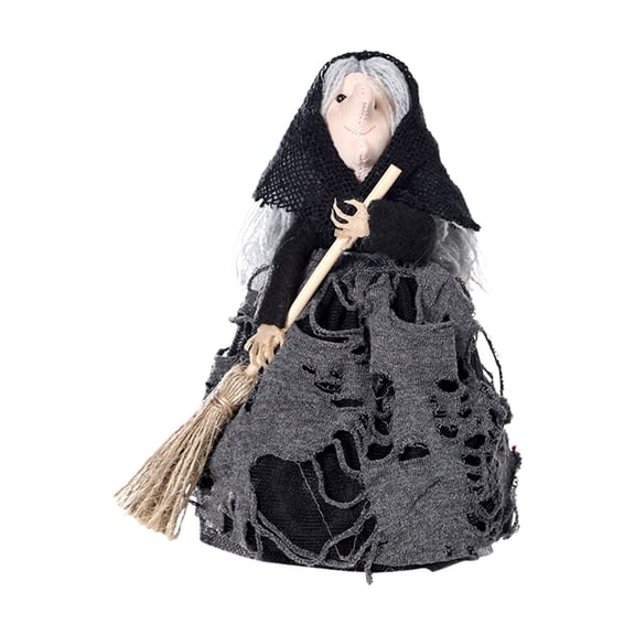 Kitchen Witch Doll, 6.5x2.76 Inch Halloween Tabletop Ornament, Handmade Fabric Figurine with Broom for Distressed Grey Gothic Home Decor Family Present, bldnkj, Makeup Organizers