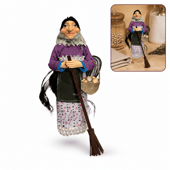 Kitchen Witch Doll, 7.02-Inch Resin Witch Figurine with Fabric Details, Whimsical Kitchen Countertop and Shelf Decor for Home, Halloween and Holiday Display