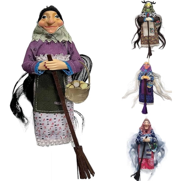 Kitchen Witch Doll Handmade Figurine on Broomstick for Kitchen Home Decor and Shelf Display