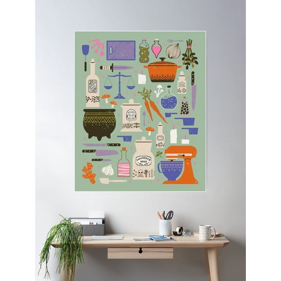 Kitchen Witch Poster Wall Art, Modern Wall Decor For Living Room Bedroom, 8x12 UNFRAMED
