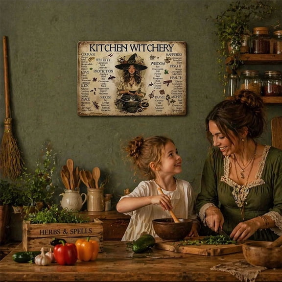 Kitchen Witch s Guide Metal Sign Herbal Reference Wall Decor for Witchcraft Enthusiasts Gift for Spiritual Seekers