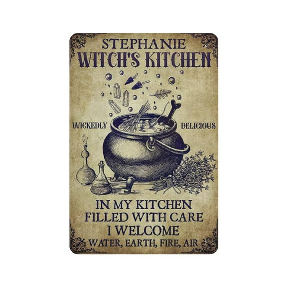Kitchen Witch tin sign, Witches tin sign, Witches Magic Knowledge Wall Art, Kitchen Blessing Incense Artwork, Kitchen Witchery,Retro style ,country cottage, metal tin sign 12x16 inches