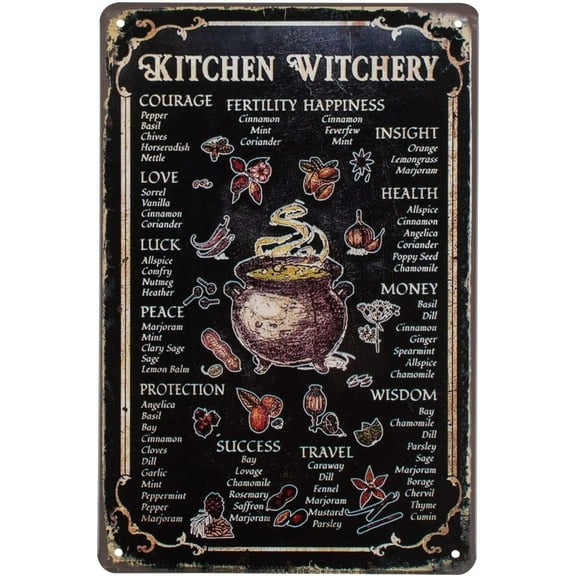 Kitchen Witchery Metal Decor Rustic Antique Decorations Witches Magic Knowledge Kitchen For Home HappinessTin Signs Black