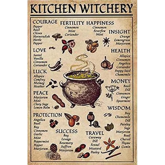 Kitchen Witchery Witches Metal Sign Plaque Metal Vintage Bar Tin Sign Wall Decoration Bar Club Retro Metal Poster Iron Painting Cafe Home Garden Farm 8x12 Inch